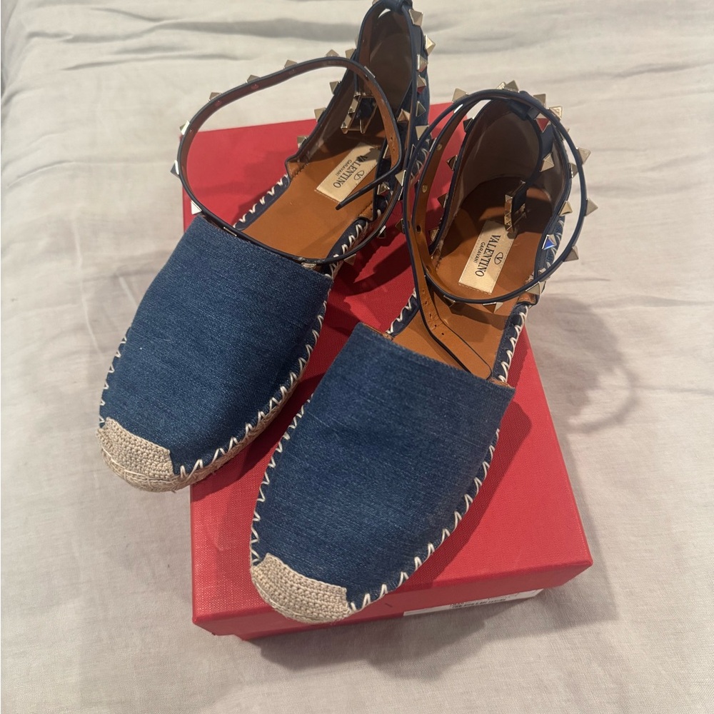 Valentino Denim Blue Espadrilles with Studded Straps